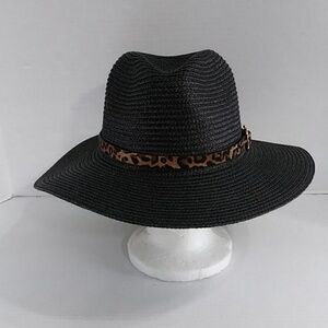 Women's Black Leopard Band Straw Safari Hat *NWOT*